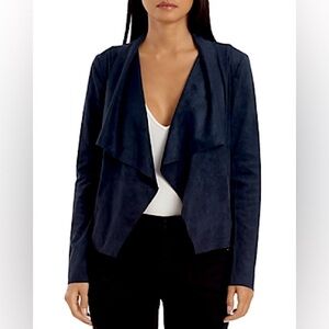 Bagatelle Faux Suede Drape-Front Jacket in Navy Blue One Size